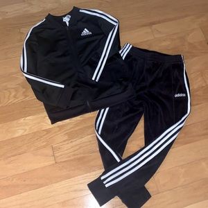 Adidas Jogging Suit Black white stripe child sz 14